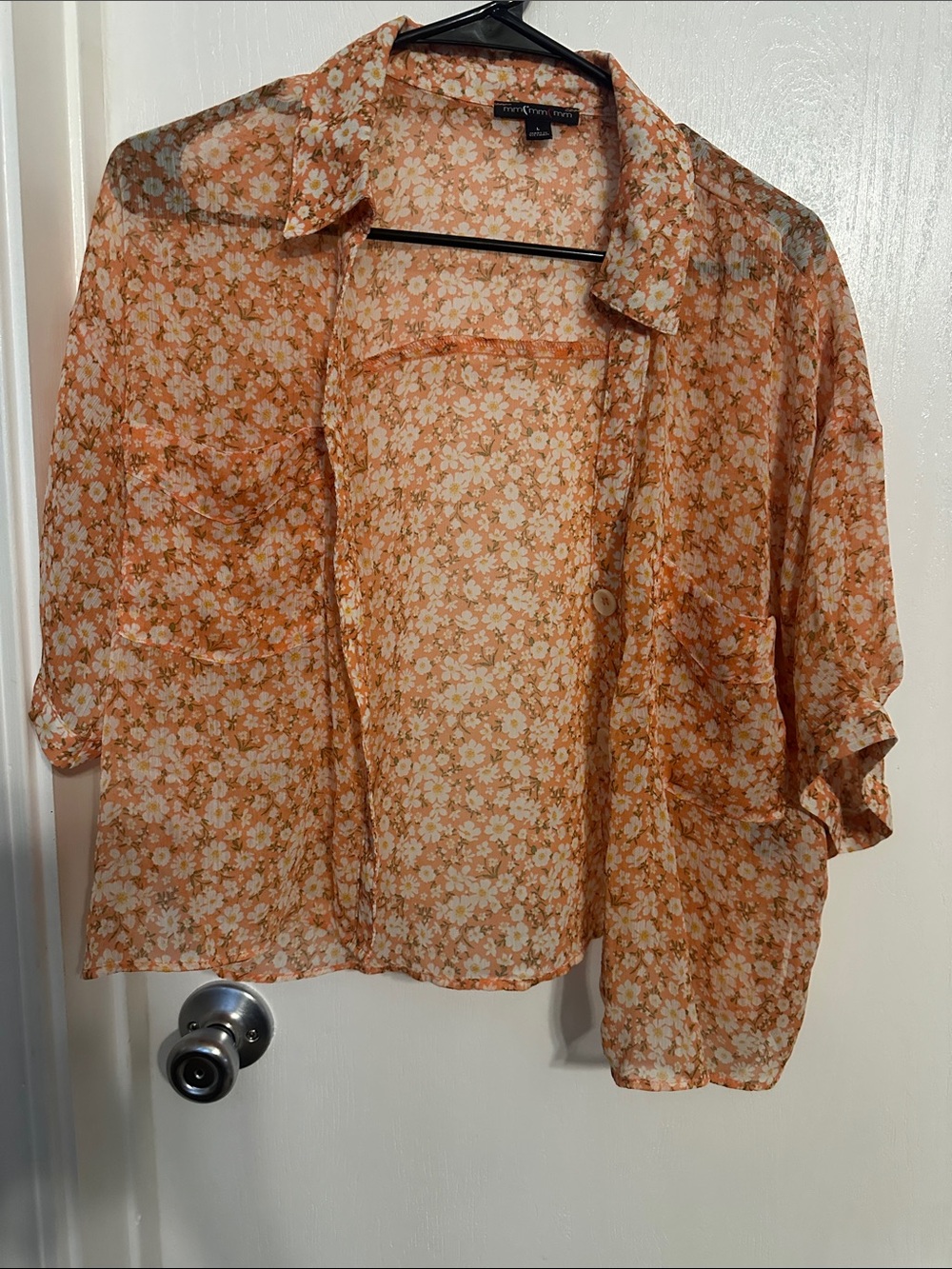 Kids Orange Floral Sheer Button-Up Top